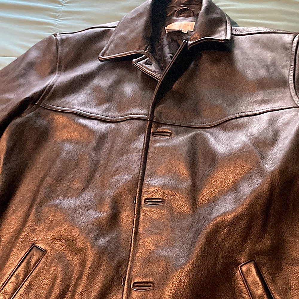 Mens large / tall leather mid length coat